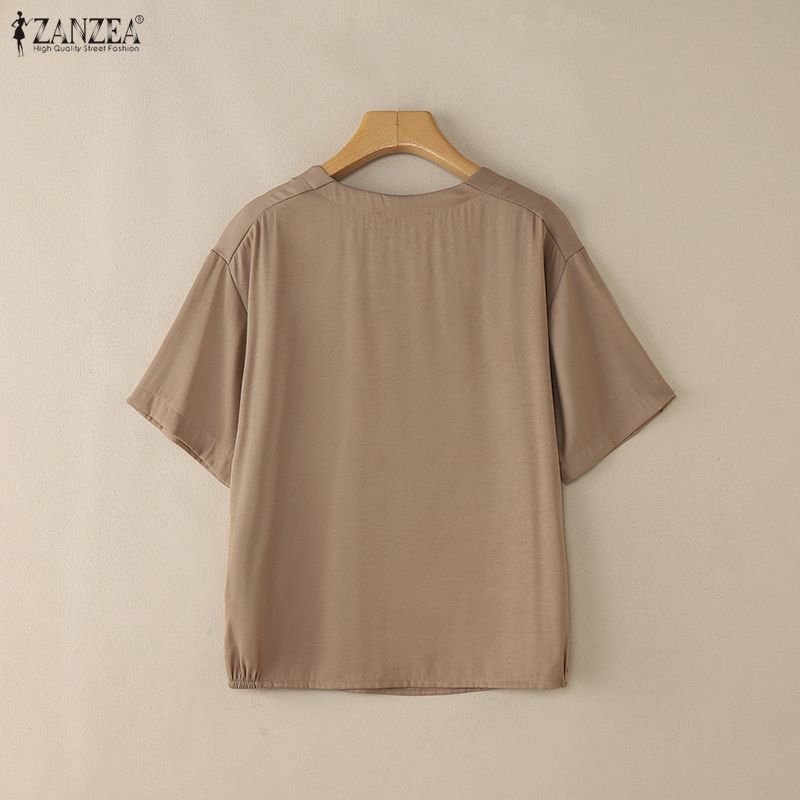 ZANZEA Bluză de vară cu mânecă jumătate și guler rotund, lejeră, casual, pentru femei