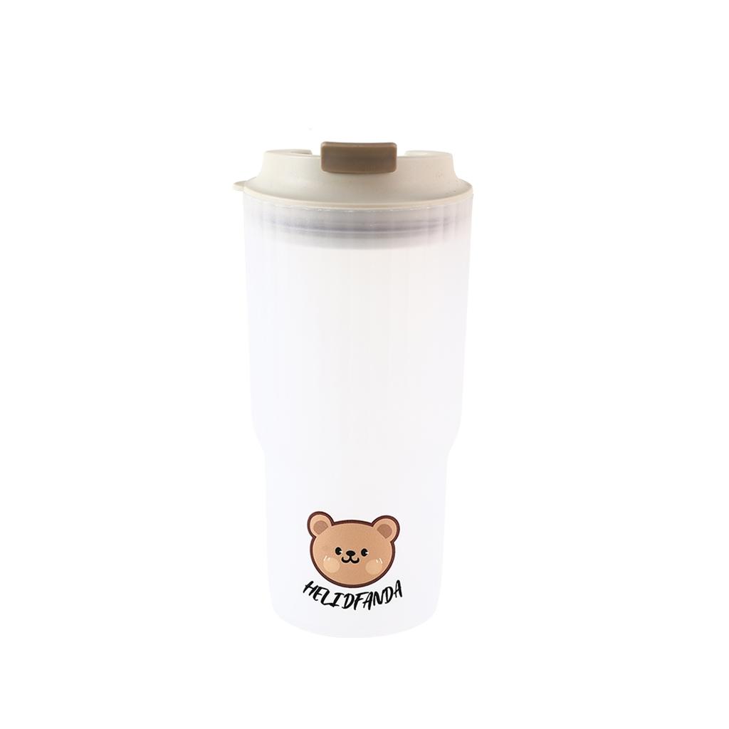 WORTHBUY 650Ml Cute Plastic Milk Coffee Cup With Lid Travel Sport Portable Large Capacity Water Cup Tumbler For Kids Adult