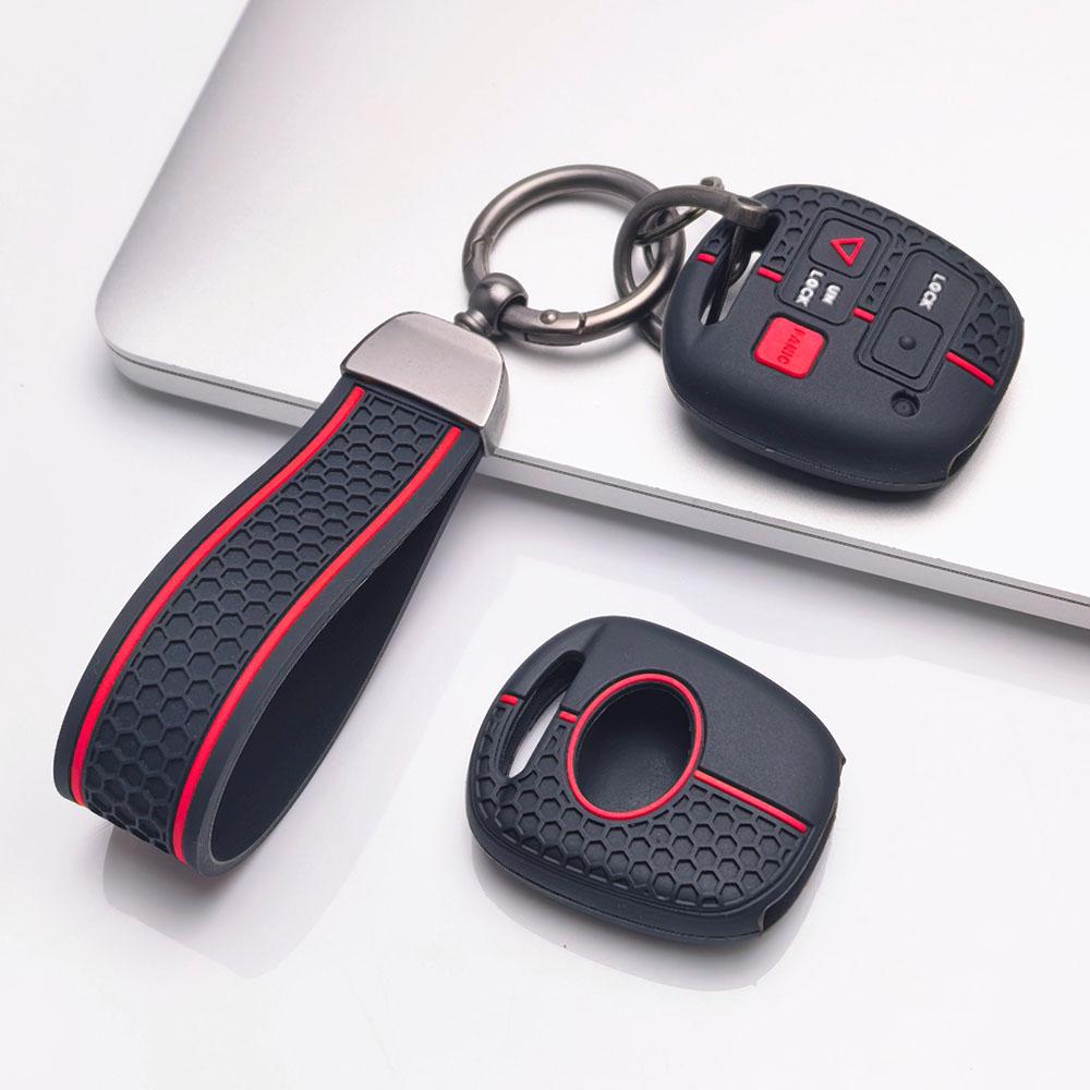 Silicone Key Fob Cover with Matching Wrist Strap for Toyota Camry Prado FJ Cruiser Previa RAV4, Fits Toyota Camry Cruiser RAV4, Protective Accessory