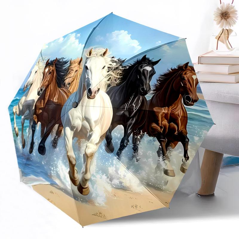 Ethereal Horse At Sunset Outdoor Automatic Umbrella Compact 8-Rib Design Lightweight Travel Essential Compact Folding Umbrella Birthday Christmas Gift