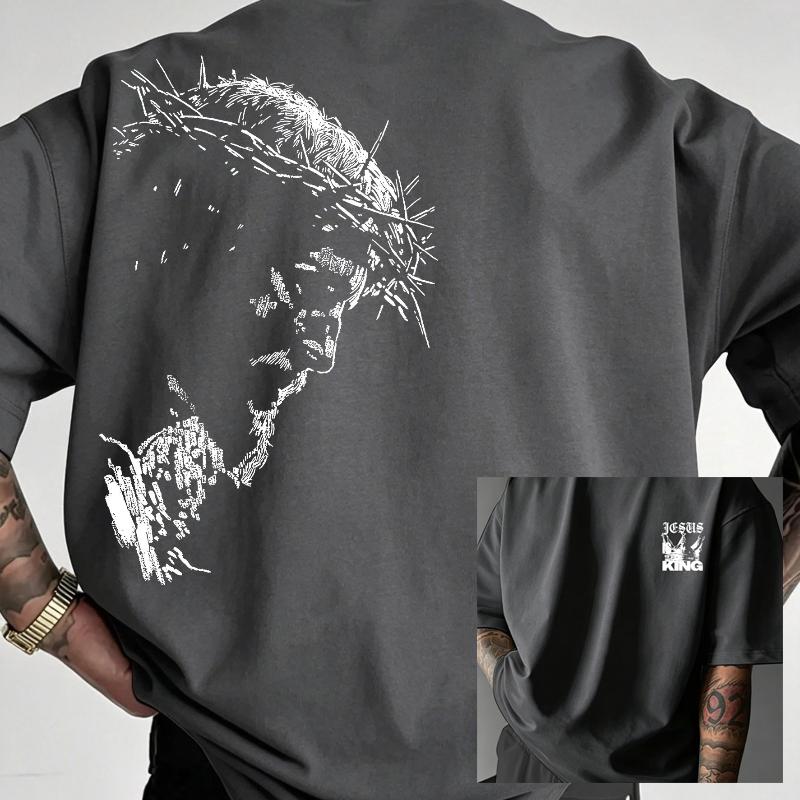 Men's Cotton T-shirt with Creative Print for Vacation and Daily Wear