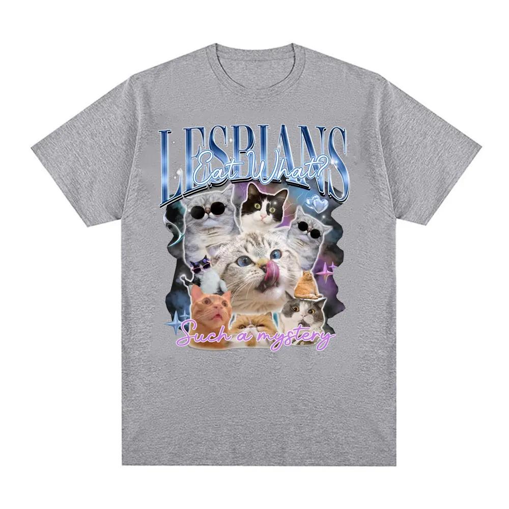 Funny Cute Cat Graphic T Shirt Lesbians Eat What Meme Humor T Shirts Unisex Women Clothing Fashion Retro Short Sleeve Tshirts Tops