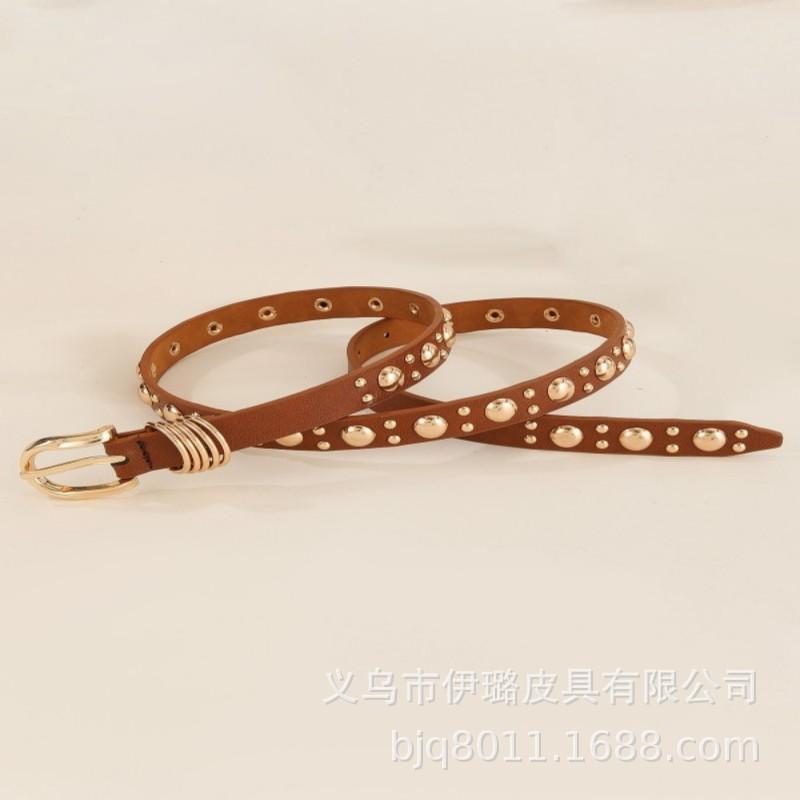 Women Punk Style PU Leather Belt with Golden Mushroom Studs Heavy Metal Fashion Accessory for Jeans Cinturon Mujer