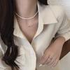 Real gold electroplated pearl beaded bow necklace niche versatile commuter collarbone chain fashion high-end jewelry women