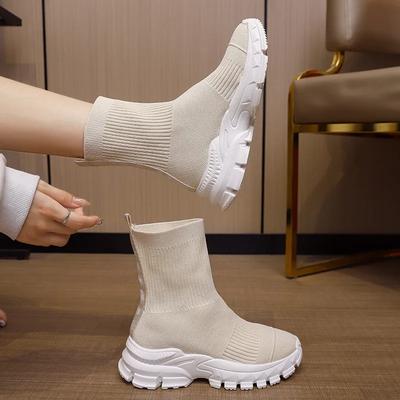 Knit Socks Boots Women Fashion Boots Sports Platform Shoes Chelsea Slip-on Casual Shoes Woman 2024 New Ladies Loafers Sneakers