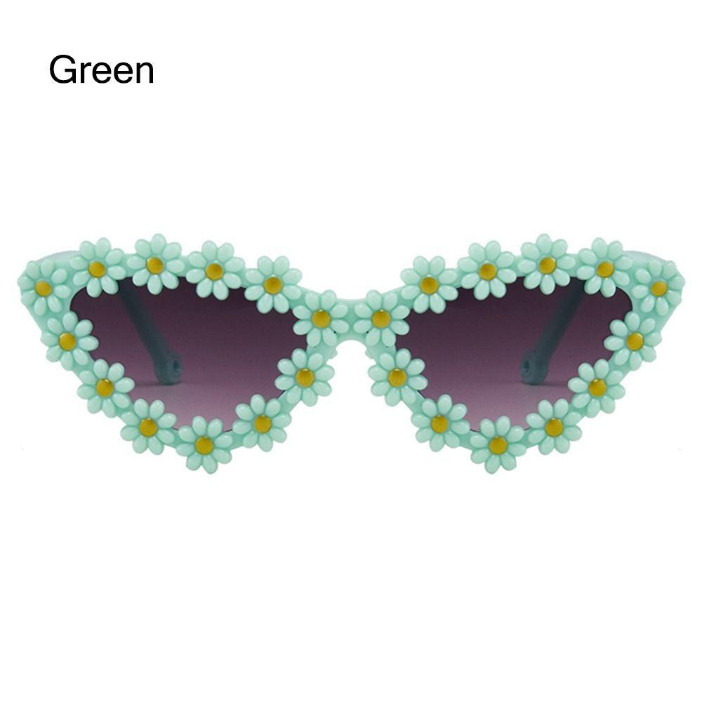

Cat Eye Frame Children Flowers Sunglass Kids Daisy Sunglass Sun Protection Eyewear Novel Disco Festival Party Shades 3-18Years зелёный