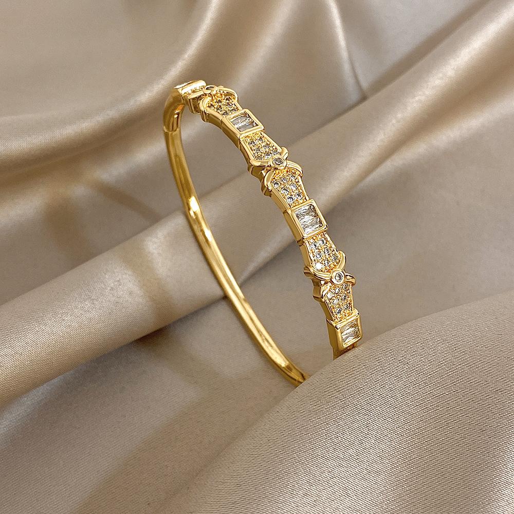 New Stainless Steel Waterproof Cuff Bracelet Bangle for Women Exquisite Shiny Inlaid Zircon Geometric Stacked Jewelry Gifts