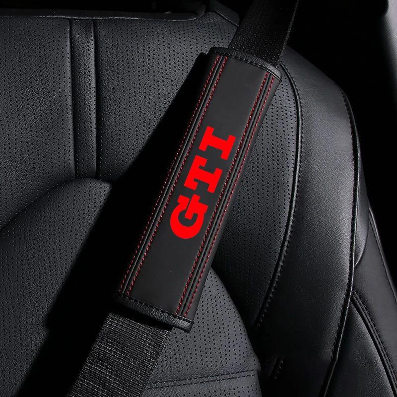 2026 Hot Sticker 2Pcs Leather Seat Belt Shoulder Cover Protection Pads for VW Volkswagen GTI Polo CC Golf Passat Tiguan Touareg