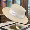 Celebrity Style Flat Top Straw Hat Women's Spring and Summer New Flat Top Top Hat Elegant Satin Temperament Straw Sun Hat