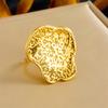 DIEYURO 316L Stainless Steel Golden Irregular Hammer Pattern Adjustable Ring Womens Fashion New Finger Ring Jewelry Gift Party