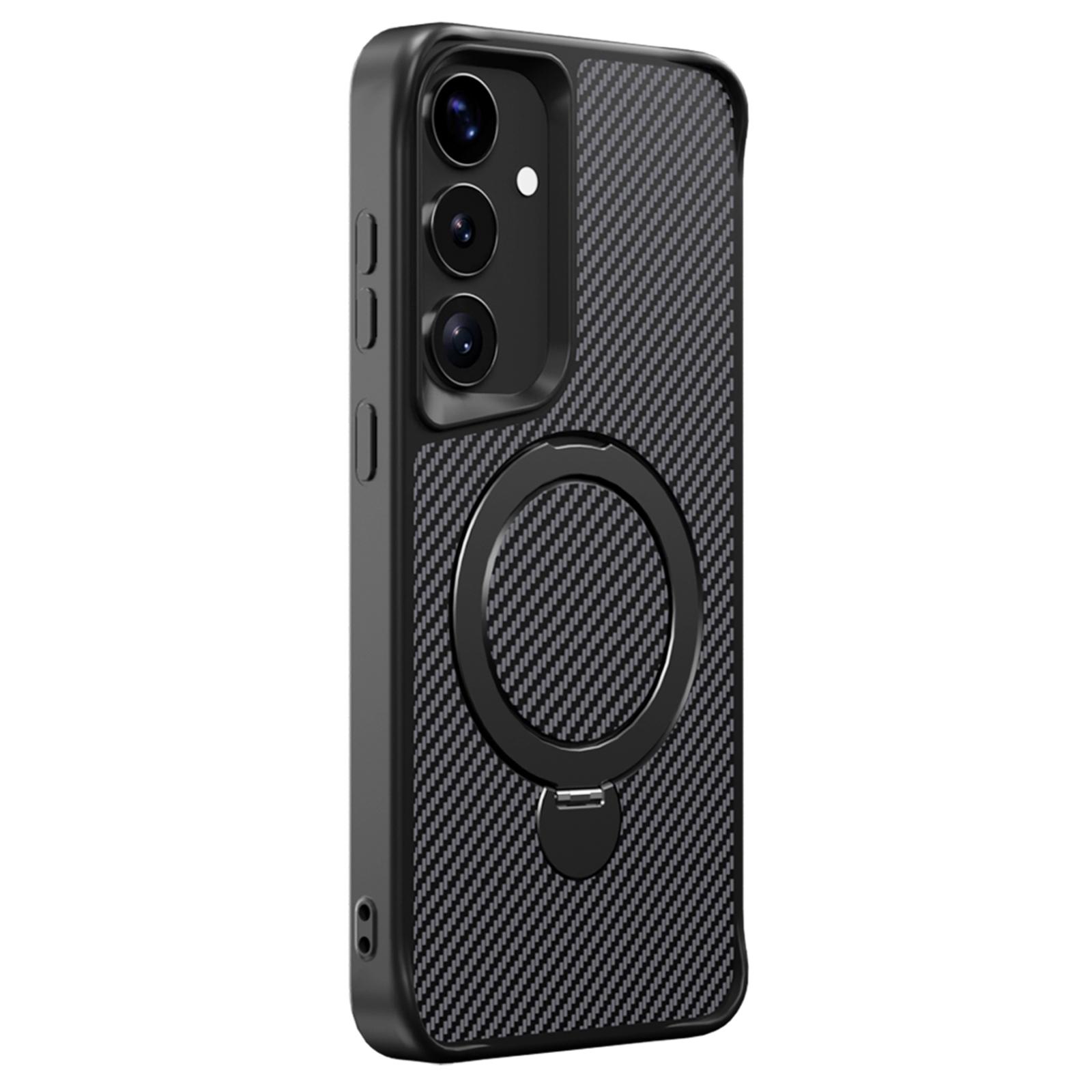 

For Samsung Galaxy S25+/S24+ Phone Case with Magnetic Kickstand TPU + PC Carbon Fiber Back Cover A