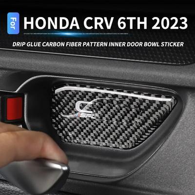 Tampa da maçaneta da tigela da porta interna do carro guarnição gotejamento cola fibra de carbono acessórios para honda crv 2023 cr-v 6th inter puxar maçaneta adesivo