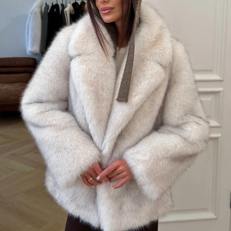 Europe, America autumn and winter new fur coat women's artificial fur jacket loose medium and long fox fur coat