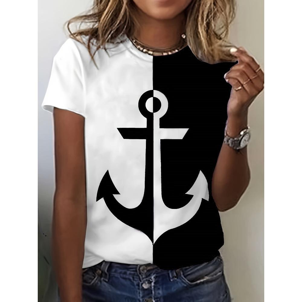 Fashion Anchor T-Shirts 3D Print Women New O-neck Casual Short Sleeves T Shirt Streetwear Y2k Harajuku Tees Tops Female Clothing