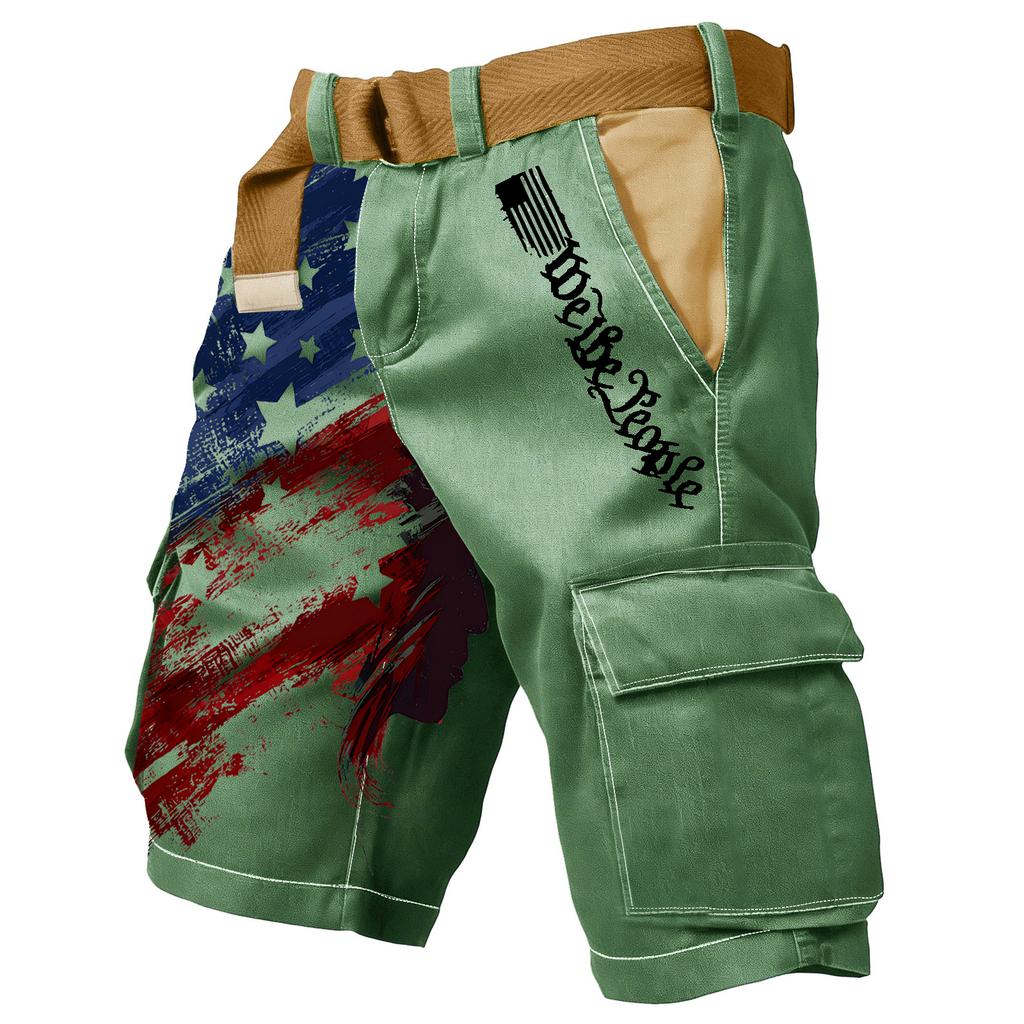 Men Cargo Shorts Loose Fit Multi Pocket Shorts with Printed Graphic Design and Adjustable Waistband for Outdoor Wear