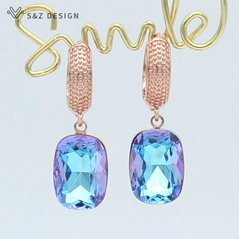 Klassische Schlichte Rechteckige Kristall-Hängeohrringe Für Damen Hochzeitsschmuck Roségoldfarben Party Mode Elegant Ohrhänger