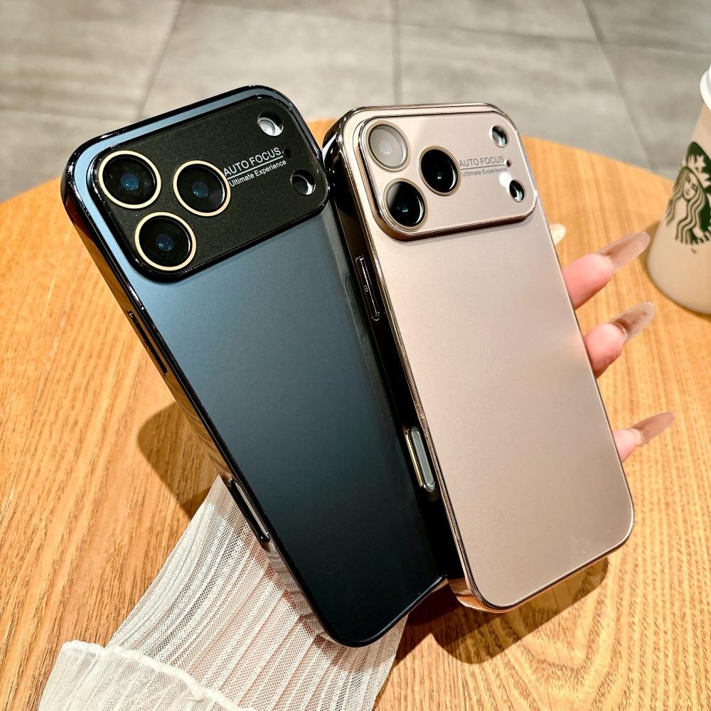 Frosted Plating Crystal Large Window Phone Case For iPhone 17 16 15 14 13 12 11 Pro Max 17ProMax Full Frame Bumper NonSlip Cover