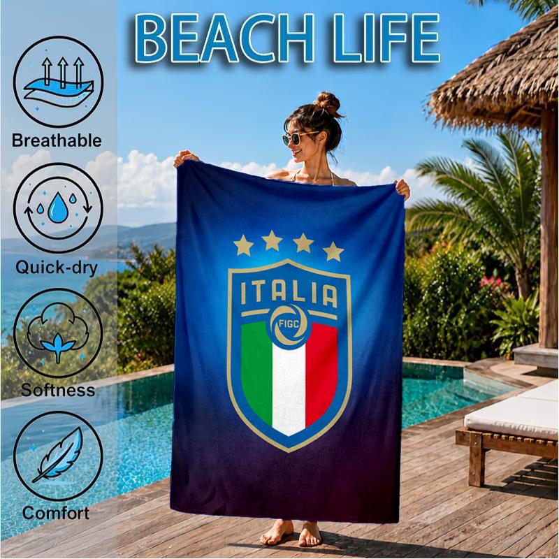 Asciugamano da Spiaggia in Microfibra Stampato con Stemmi del Calcio Italiano, Morbido e Assorbente, Asciugatura Rapida, Ideale per Viaggi Estivi, Essenziale per la Spiaggia, Piscina