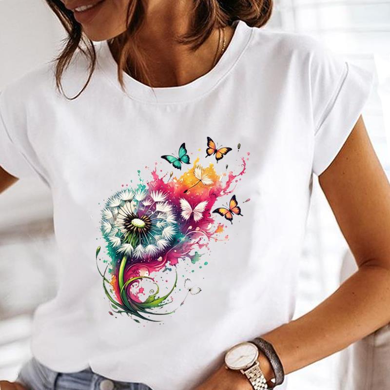 (Asian Size)  Tee Top Short Sleeve T Shirt cartoon butterfly style Women Clothing Casual Fashion Print Lady Female Graphic T-shirts