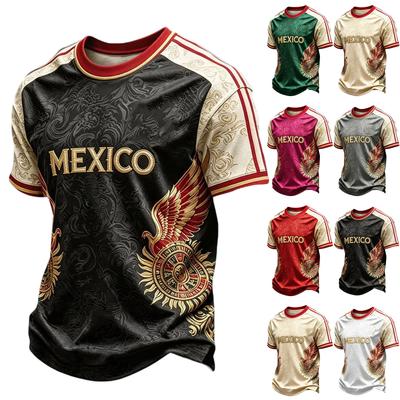 Men's Casual Printed Short Sleeve T-Shirt, Soccer Design with Mexico Lettering, Lightweight Breathable Round Neck Top