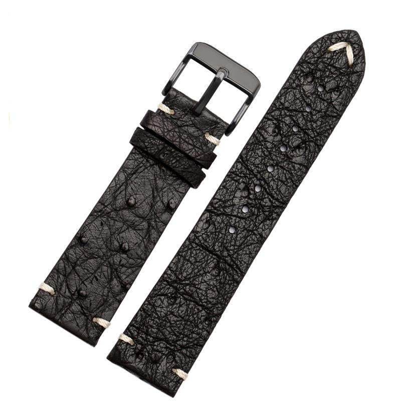 18mm 20mm 22mm Ultra-thin soft handmade ostrich leather black and green for water ghost watch strapsMen's and women's accessori
