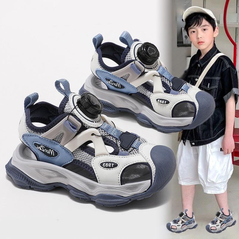 New Spring and Summer Boys' Sports Shoes, Soft-soled Running Shoes for Older Children, Boys' Summer Closed-toe Half-sandals, Trendy Style
