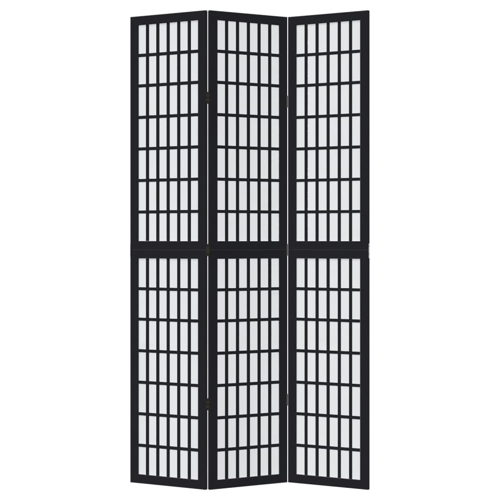 3 Piece Black Folding Screen Solid Paulownia Wood