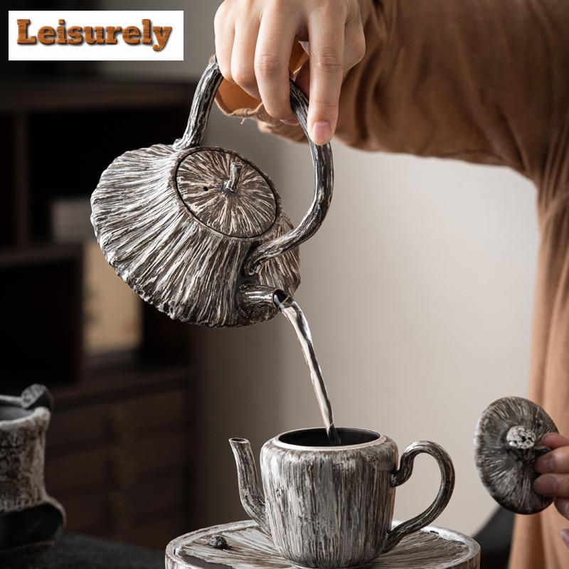 Handmade Gray Stoneware Tea Making Set Japanese Tea Stove Teapot Heating Base Household Teapot Warmer Kettle Stand Tea Ceremony