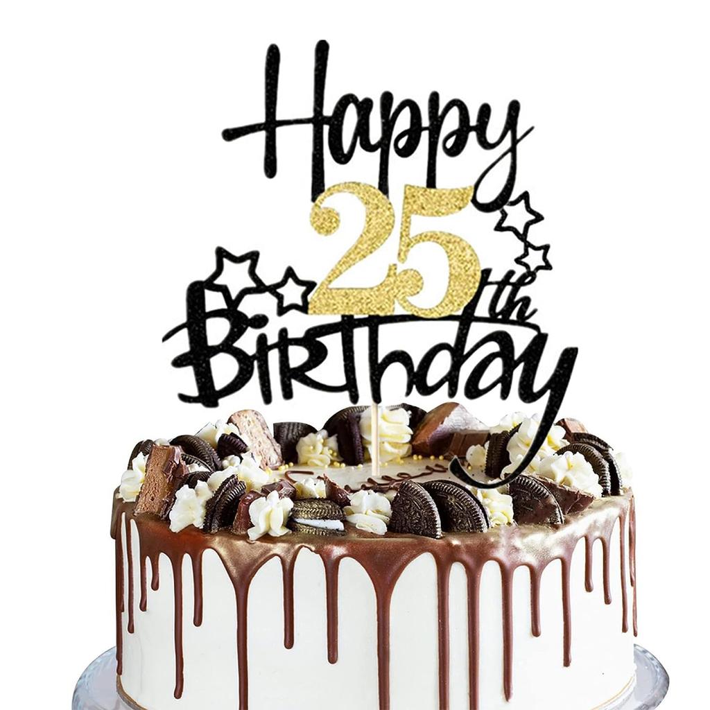 2 STÜCKE Gold Schwarz Happy15th Birthday Cake Topper für Geburtstagstortendekorationen für Jubiläumsfeier Dekorationen Zubehör