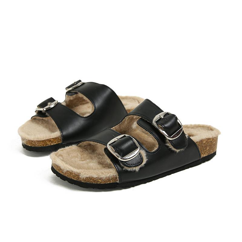 Su Yinjia has the same cotton mop with strong autumn meaning~ retro double-buckle velvet cotton slippers thick-bottomed Boken fluffy slippers