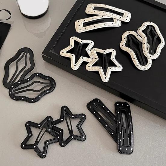 2Pcs Girl Hairpins Dot Print Star Cloud Shape Imitation Leather Hair Clips Non-Slip Stable BB Clips Hair Accessories