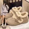 Bow Velcro inner height-increasing Boken cotton shoes women's new winter velvet warm fashion fluffy shoes