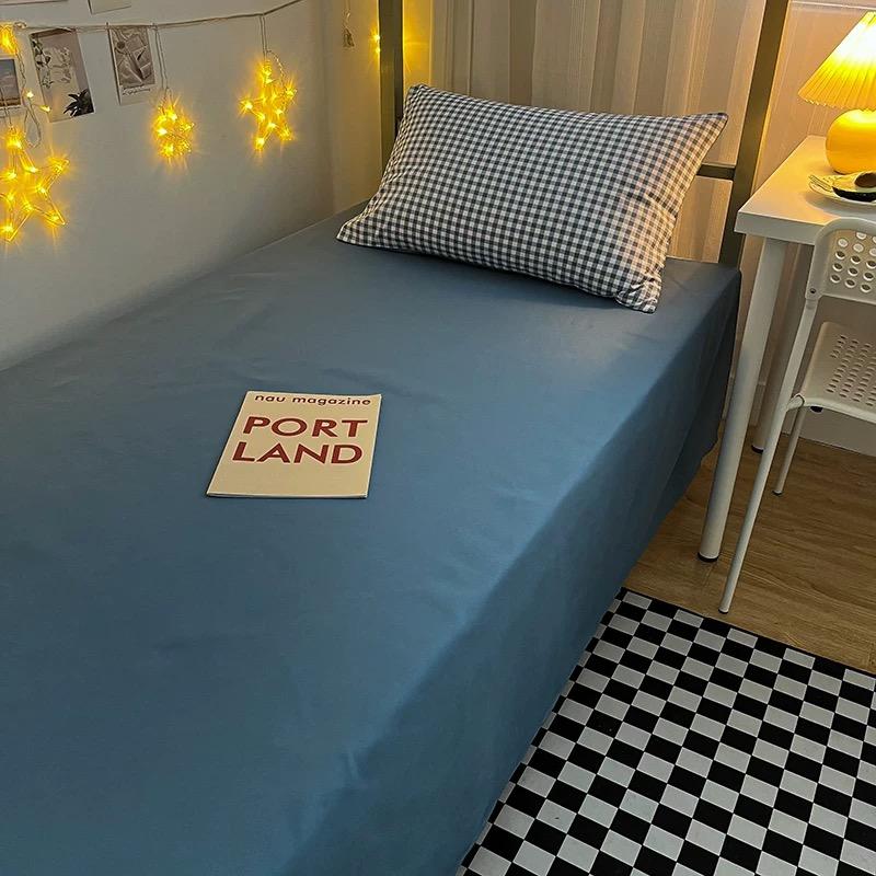 3/4piece Bedding Set Washed Cotton Simple Blue Grid Quilt Cover Sheet Human Bed Sheet Simple Style Bed Linen Bedclothes