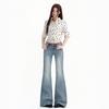 American retro bamboo pattern low waist slightly pulled jeans women's autumn new Spice Girl elastic thin flared pants
