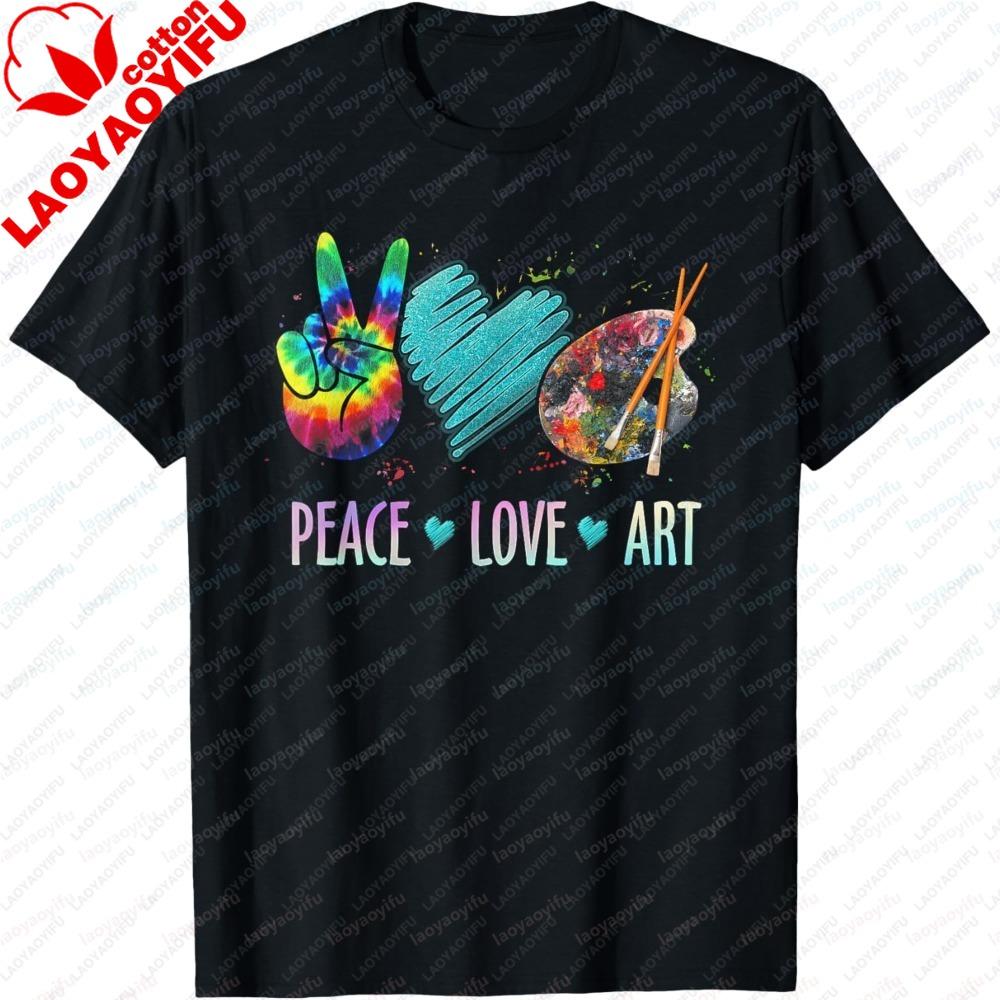 Summer Fashion Unisex Short Sleeve TShirt Peace Love Art Painting Palette Print Comfortable Tee for Art Teacher graphic Clothing S