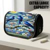 1pc Double Layer Flip Pencil Case, Blue Birds Blossoming Branch, Large Capacity, Portable Polyester Pen Storage Bag with Zipper Closure, Ideal for Sch