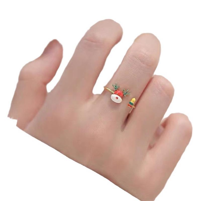 925 Silver Plated Christmas Antler Women's Open Ring - High-End Plain Band for Index Finger