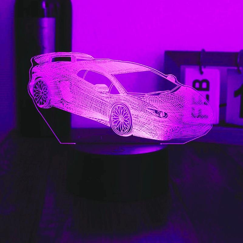 Cool Sports Car 3D Night Light Light Touch 7 Color Color Change Atmosphere Light is suitable for bedroom, bedside, living room,