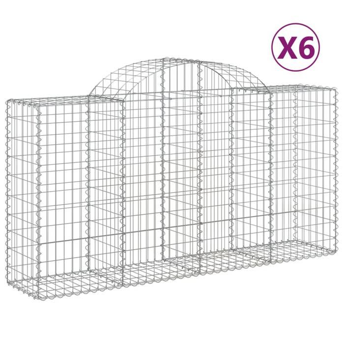 VidaXL Paniers à gabions arqués 6 pcs 200x50x100/120 cm fer galvanisé, gabion, cage de gabion, panier de mur de gabion, mur 3146324