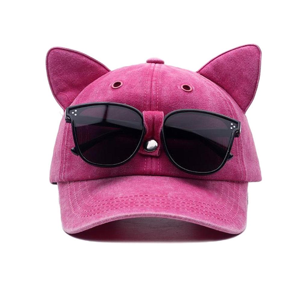 Women Cute Cat Ear Baseball Cap Vintage Wasned Cotton Peaked Caps Unisex Breathable Adjustable Streetwear Hip-Hop Dad Hat