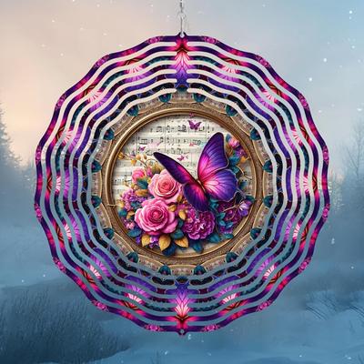 10 Inch 2D Kinetic Metal Wind Spinner Vibrant Butterfly Floral Design 360 Rotating Hook for Garden Yard Indoor Outdoor Hanging Decor