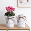 Vintage Distressed Tin Flower Pot with Hemp Rope Bow - French Ins Style Vase