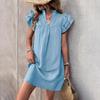 Summer Style Loose Straight Dress - Casual Vacation Stand Collar Solid Color European and American Fashion