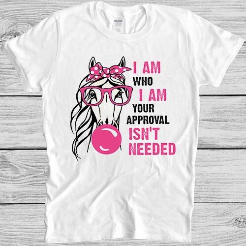 I Am Who I Am Your Approval Isnt Needed Horse Bubblegum Gift Tee T Shirt 4031 S