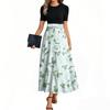 Women's Fashion Casual Belt Short Sleeve Round Neck Floral Stitching Elegant Temperament Dress