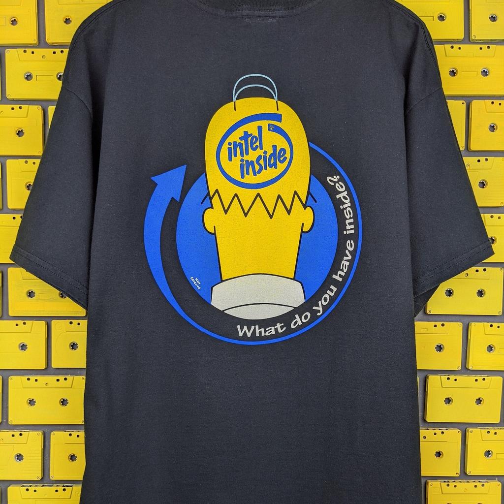 Vintage 1998 The Simpsons T-Shirt Homer Simpson Intel Inside Pentium Processor Matt Groening Cartoon Character Merch Tee Size XL