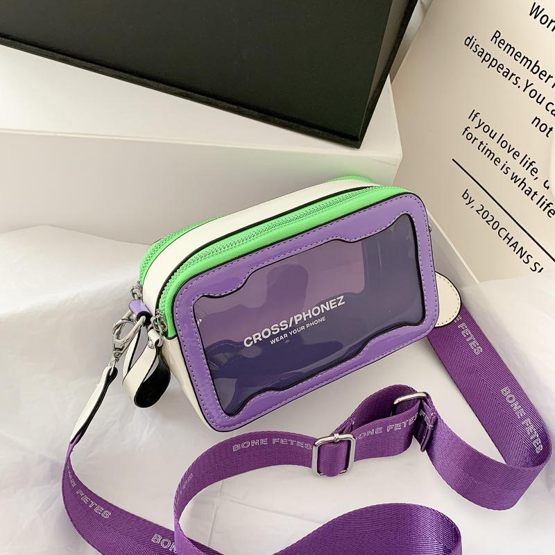 

Summer transparent casual small bag women s new oblique span shoulder versatile fashion jelly bag small square bag фиолетовый