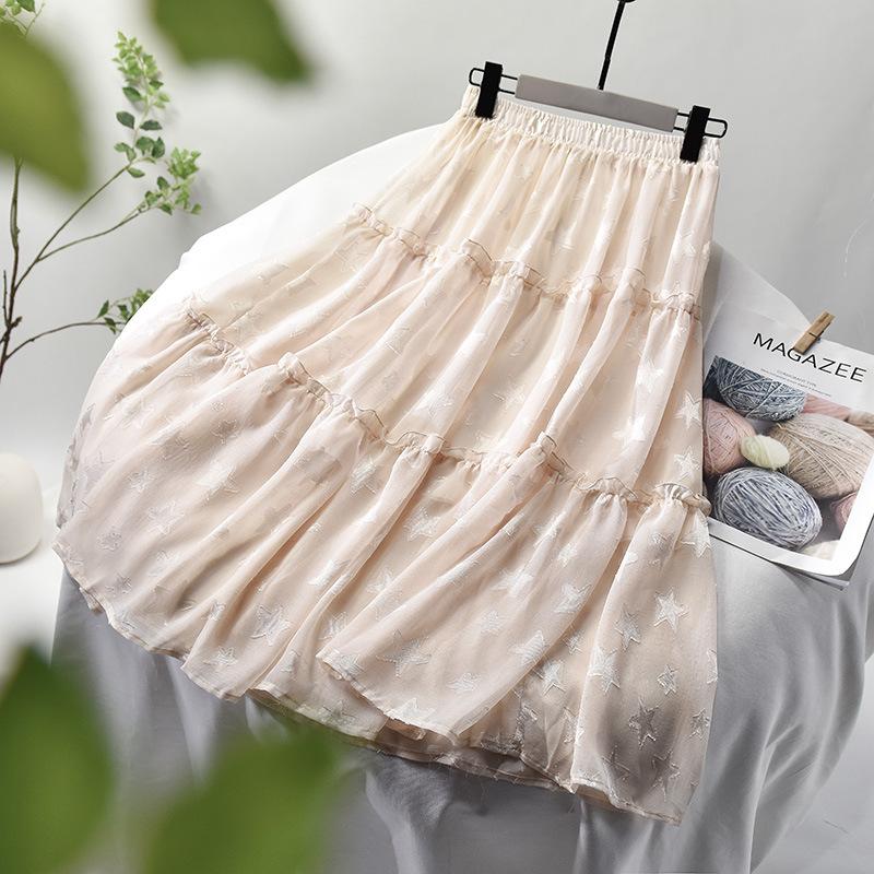 

Белая юбка женская новая длинная юбка средней длины с высокой талией One size бежевый