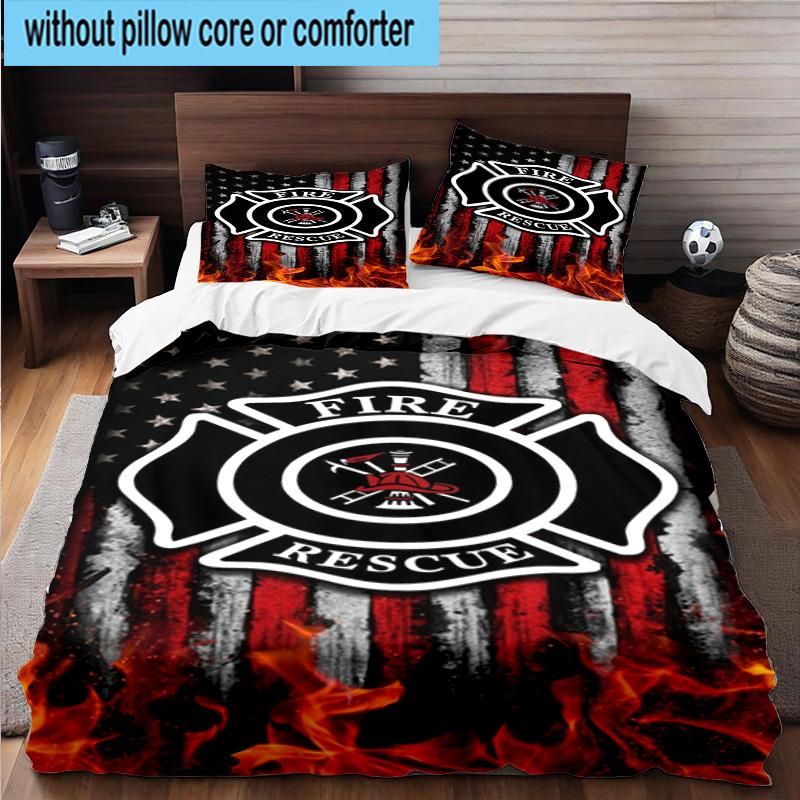 Firefighter Braving Flames 3pcs Bedding,Including 1pc Duvet Cover And 2pcs Pillowcases Perfect for Christmas,Ideal for Bedroom, Dormitory