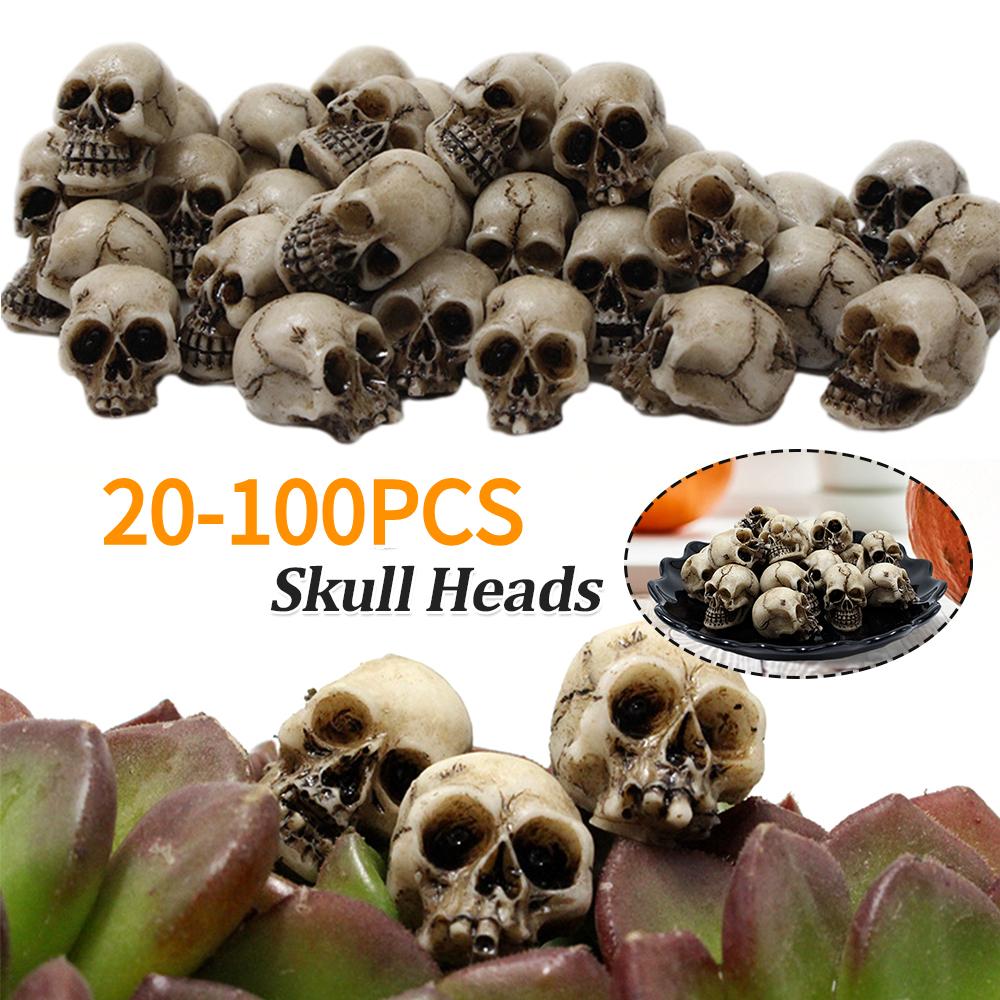 20-100PCS Mini Skull Model Collectable Halloween Skull Head Sculptures Decor Festival Theme Landscape Garden Potted Plant Decor